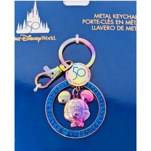 NEW Disney Parks World WDW 50th Anniversary Mickey Mouse Charm Metal Keychain